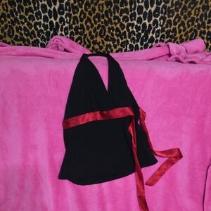 Black Halter Top with Red Ribbon